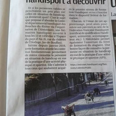 3 Février 2018, La Provence: article sur la formation Abécédaire mise en place par le CDH13 à Aix en Provence