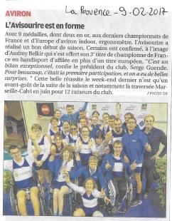 9 février 2017, La Provence: Championnat de France et d'Europe Indoor Ergomètre avec l'Avi Sourire