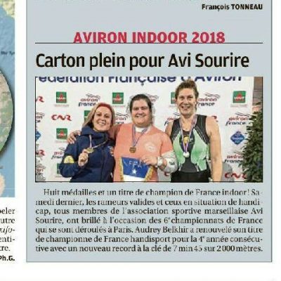 15 Février 2018, La Provence: Championnat de France Indoor d'aviron avec la présence de rameurs de l'Avi Sourire