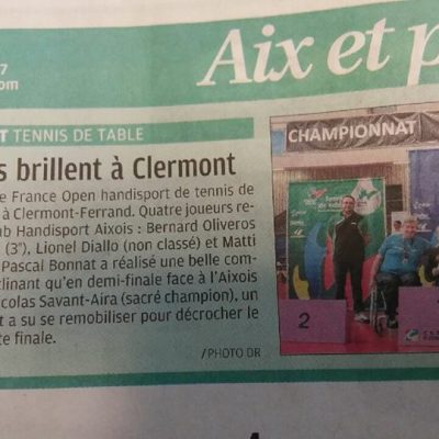 17 juin 2017, La Provence: Le Club Handisport Aixois brille au championnat de France Open de Tennis de Table à Clermont